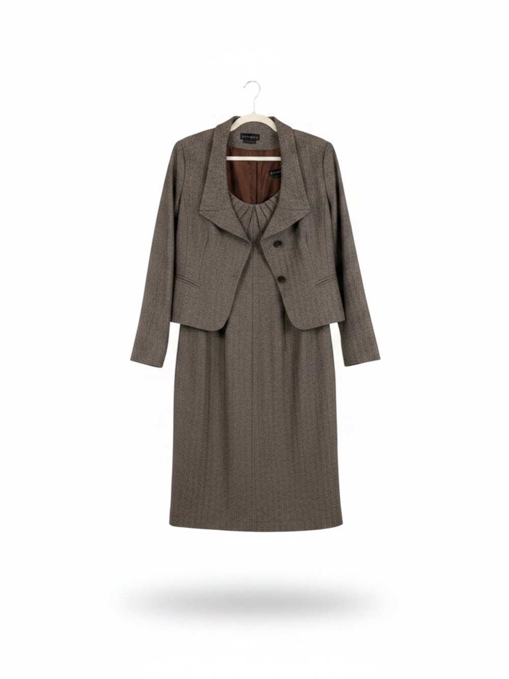 Vintage Zenobia Brown Herringbone Dress & Blazer Suit Set Size 10